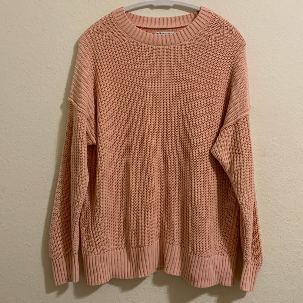 American Eagle outfitters size small pink oversized waffle knit crewneck sweater